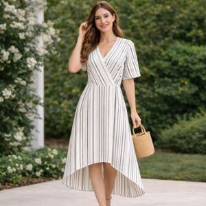 ⭐️ Host Pick⭐️ Maurices |  White/ Black Striped Asymmetrical Hemline Dress